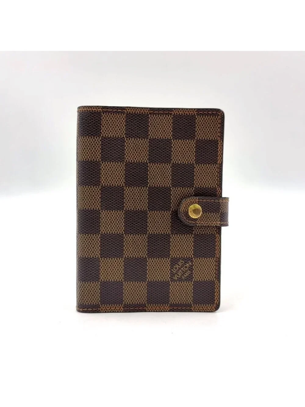 Louis Vuitton Agenda PM Damier Leather Brown Notebook Cover Gold